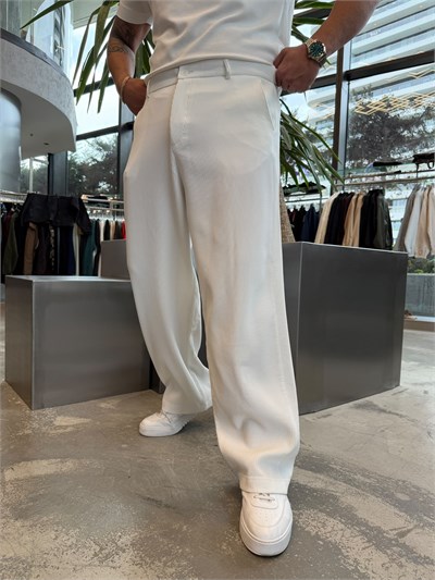Beyaz Fitilli Baggy Pantolon W5122