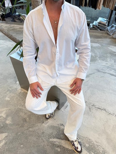 Beyaz Fresh Keten Gömlek -G5138