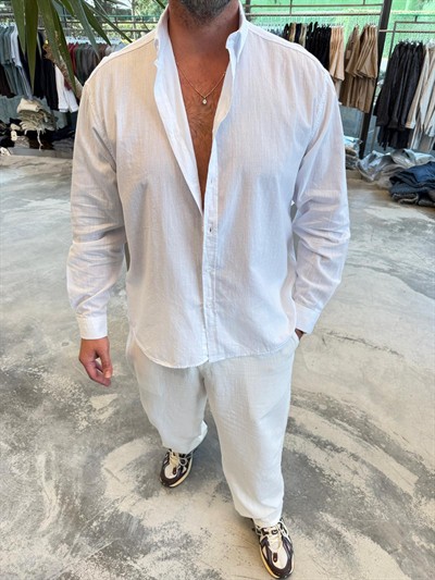 Beyaz Fresh Keten Gömlek -G5138
