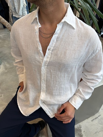 Beyaz GG Ham Ketene Gömlek -G5706