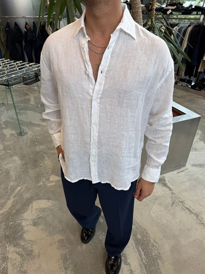 Beyaz GG Ham Ketene Gömlek -G5706