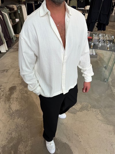 Beyaz Gramajlı Keten Gömlek SNZ5024