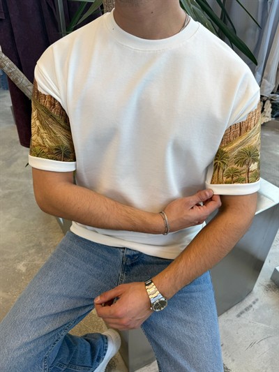 Beyaz Kol Detaylı T-Shirt -SNZ1334