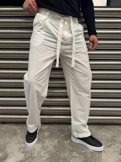 Beyaz Kuşaklı Model Kumaş Pantolon -2512-261063