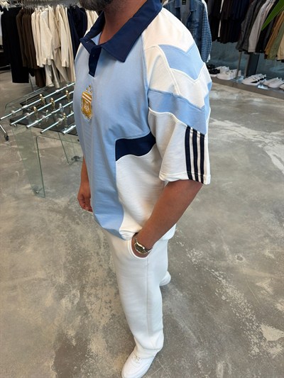 Mavi-Beyaz Argentina Polo Yaka Forma T-Shirt