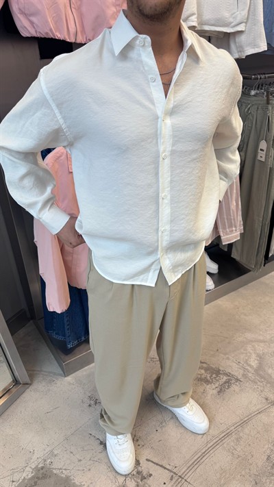 Beyaz Modal Kumaş Gömlek -R7076