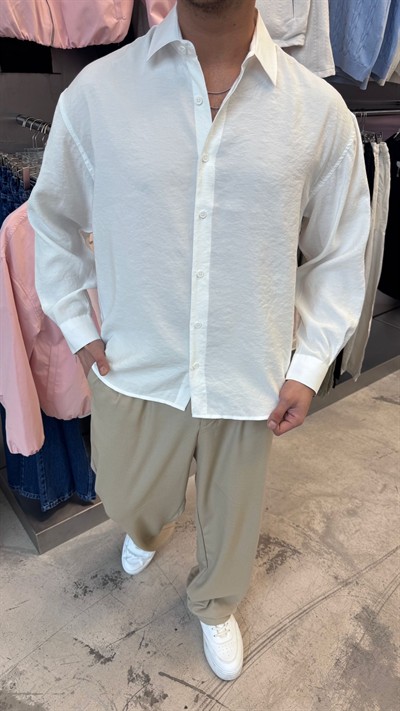 Beyaz Modal Kumaş Gömlek -R7076