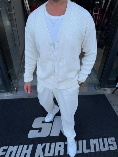 Beyaz Oversize Triko Hırka SF88