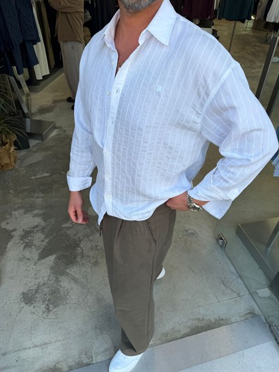 Beyaz Pile Çizgili Gömlek RT7078