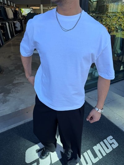 Beyaz SNZ Box-Fıt Basic T-shirt 