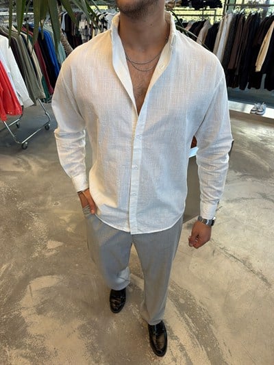 Beyaz SNZ Flam Keten Gömlek