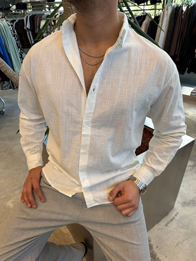 Beyaz SNZ Flam Keten Gömlek