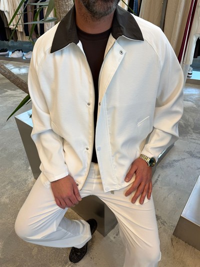 Beyaz SNZ Modal kumaş mevsimlik ceket