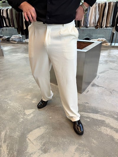 Beyaz SPF Krem Pileli Baggy Kumaş -4032