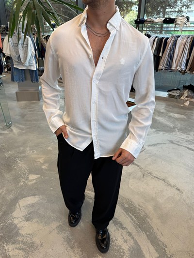 Beyaz Vual Kumaş Gömlek -G5792