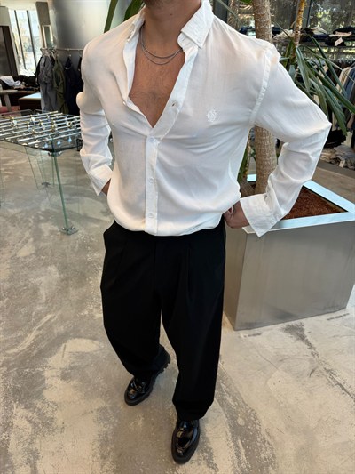 Beyaz Vual Kumaş Gömlek -G5792