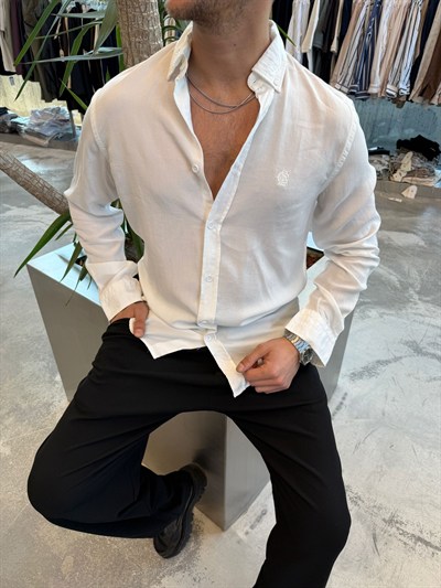 Beyaz Vual Kumaş Gömlek -G5792