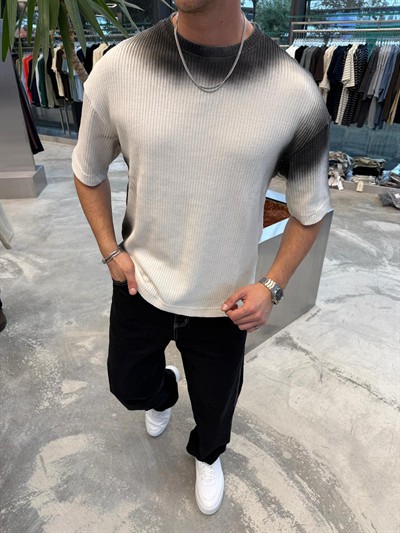 Beyaz Yıkamalı İthal Kumaş T-Shirt -E71-62