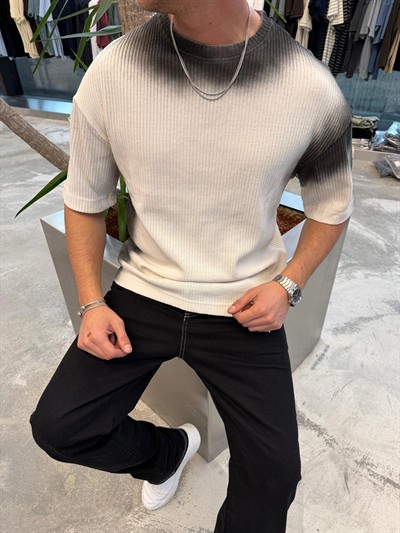 Beyaz Yıkamalı İthal Kumaş T-Shirt -E71-62