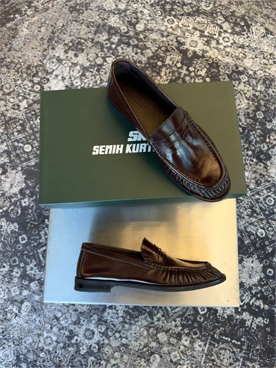 Bordo %100 Dana Derisi Büzgülü Loafer SK-99