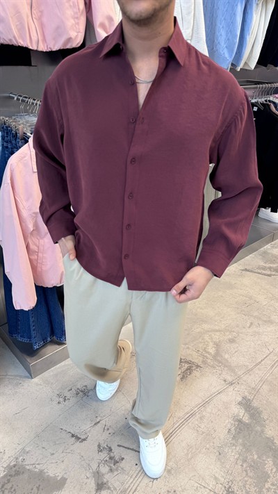 Bordo Modal Kumaş Gömlek -R7076