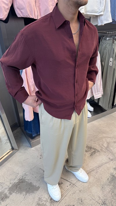Bordo Modal Kumaş Gömlek -R7076