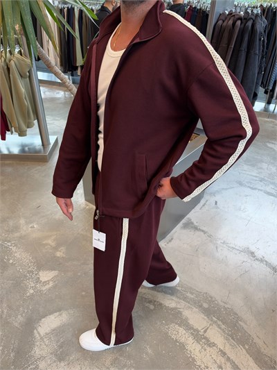 Bordo Pike Kumaş Şerit Detay Takım SK26