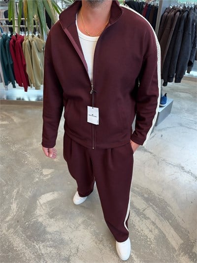 Bordo Pike Kumaş Şerit Detay Takım SK26