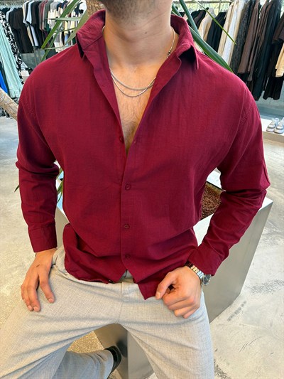 Bordo SNZ Flam Keten Gömlek