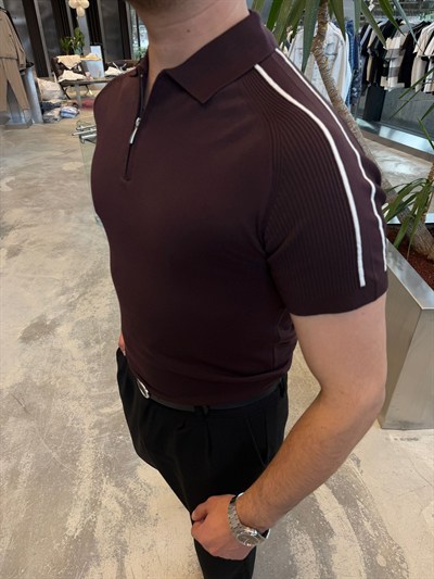 Bordo SPF Omuz Ribanalı T-Shirt -17443