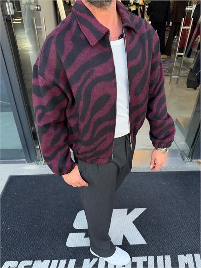 Bordo Teddy Kumaş Fermuarlı Ceket PL7