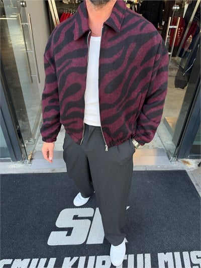 Bordo Teddy Kumaş Fermuarlı Ceket PL7