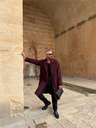 Bordo Uzun Kaşe Kaban 