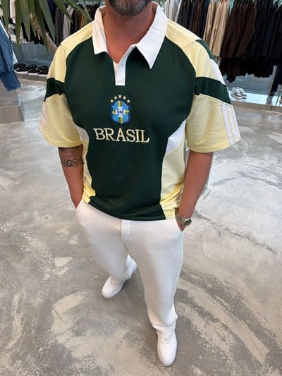 Brasil Haki-Sarı Polo Yaka Forma T-Shirt