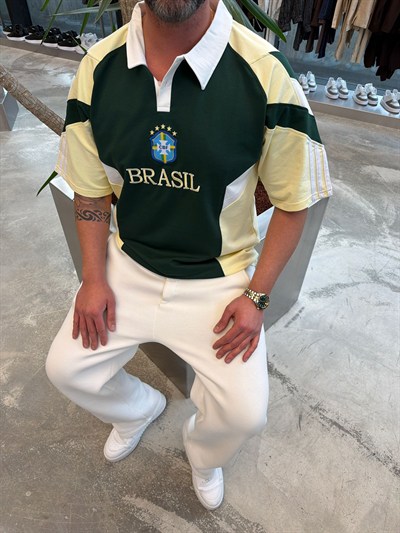 Brasil Haki-Sarı Polo Yaka Forma T-Shirt