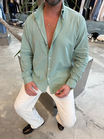 Çağla Yeşili Fresh Keten Gömlek -G5138