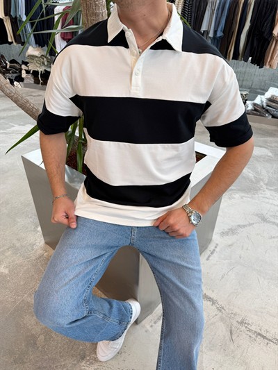 DND Siyah Parçalı Kumal Yakalı T-Shirt -E70-082