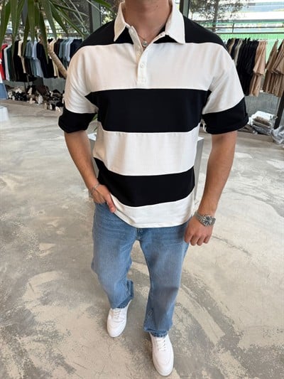 DND Siyah Parçalı Kumal Yakalı T-Shirt -E70-082