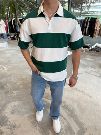 DND Yeşil Parçalı Kumal Yakalı T-Shirt -E70-082