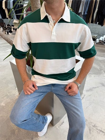 DND Yeşil Parçalı Kumal Yakalı T-Shirt -E70-082