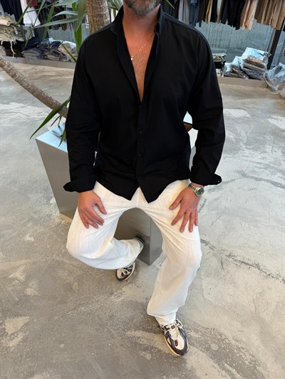 Siyah Fresh Keten Gömlek -G5138