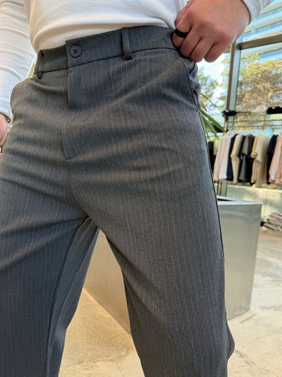 Füme Çizgili Kumaş Pantolon -W5082