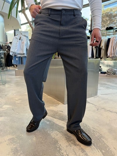 Füme Çizgili Kumaş Pantolon -W5082