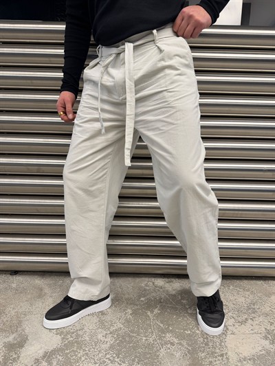 Gri Kuşaklı Model Kumaş Pantolon -2512-261063