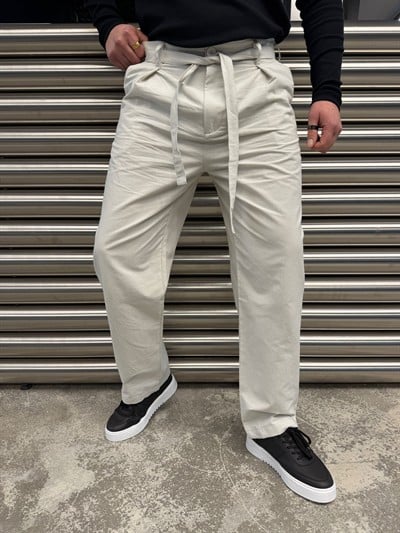 Gri Kuşaklı Model Kumaş Pantolon -2512-261063