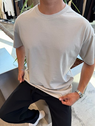 Gri Qawis Oversize Basic T-Shirt QW01