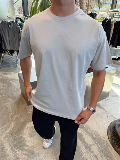 Gri Qawis Oversize Basic T-Shirt QW01