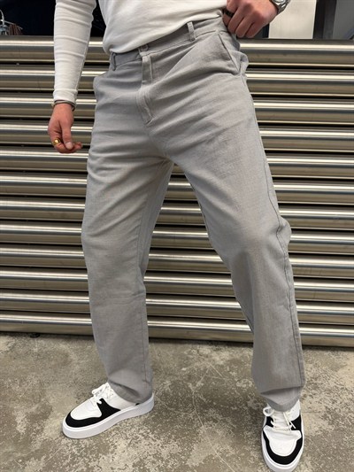 Gri Regular Keten Pantolon -W5077