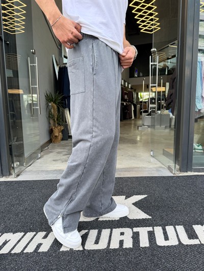Gri Yıkamalı Paça Fermuarlı Baggy Eşofman BRR40-203-1