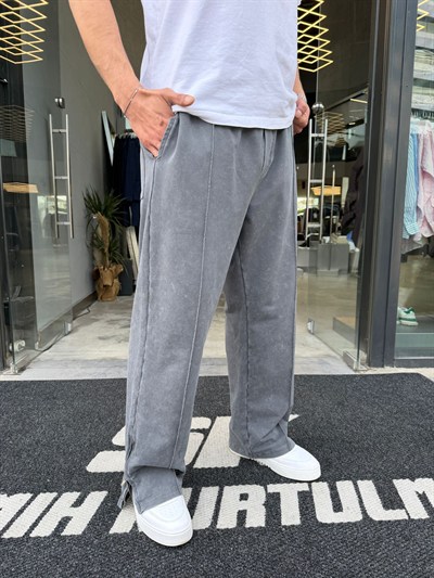 Gri Yıkamalı Paça Fermuarlı Baggy Eşofman BRR40-203-1